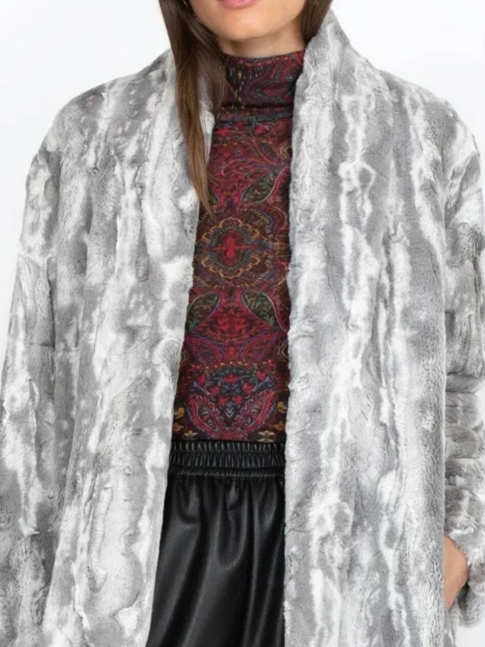 JOHNNY WAS Cloud Faux Fur Jacket Open Front Coat W/Pockets silk Lined $490 - Picture 4 of 8